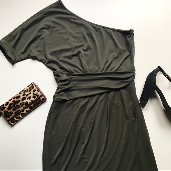 Vince Camuto Olive Green One-Shoulder Dress - Picture 2 of 8